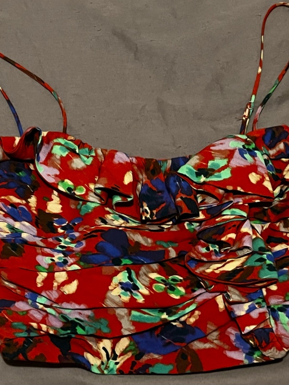 Zara Red Multicolor Floral Ruffle Cami